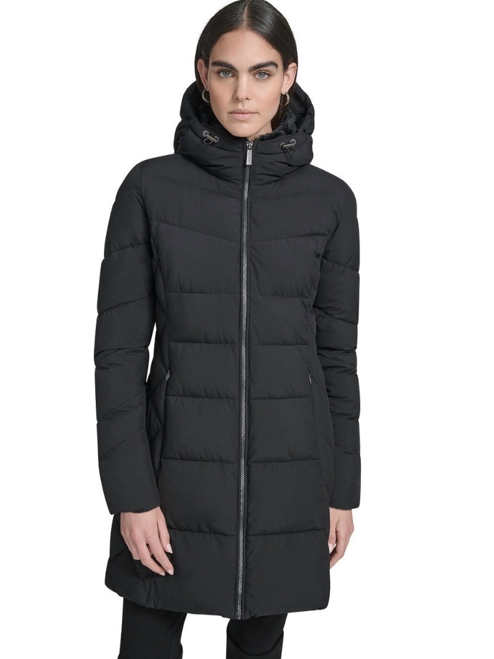 Calvin Klein Black Hooded Quilted Long Puffer Jacket